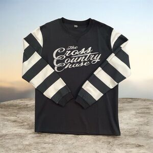 The Cross Country Chase Mens Long Sleeve Striped Graphic Shirt Black White 2X